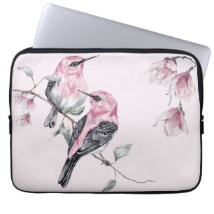 Vögel & rosa Florales in Aquarell Laptopschutzhülle