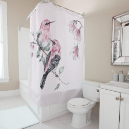 Vögel & Rosa Florals in Wasserfarbe Duschvorhang