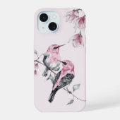 Vögel & Rosa Florals in Wasserfarbe iPhone 15 Hülle (Rückseite)