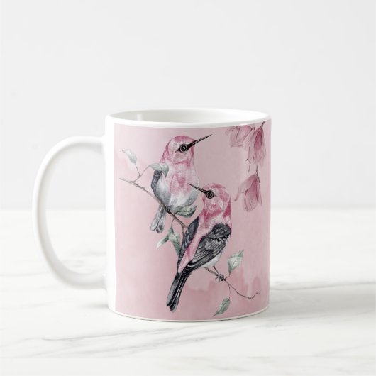 Vögel & Rosa Florals in Wasserfarbe Kaffeetasse (Links)