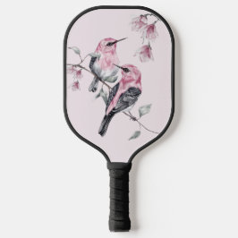 Vögel & Rosa Florals in Wasserfarbe Pickleball Schläger
