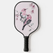 Vögel & Rosa Florals in Wasserfarbe Pickleball Schläger (Rückseite)