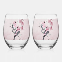 Vögel & Rosa Florals in Wasserfarbe