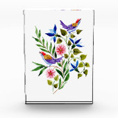 Vögel Rosa und Blüten Wasserfarbe Fotoblock (Vorderseite)