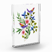 Vögel Rosa und Blüten Wasserfarbe Fotoblock (Links)