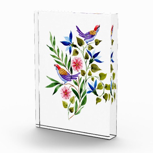 Vögel Rosa und Blüten Wasserfarbe Fotoblock (Rechts)