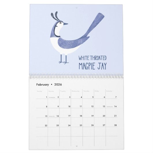 Vögel rund um die Welt Kunst Kalender (Feb 2026)