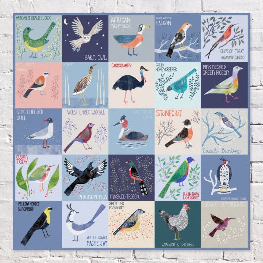 Vögel rund um die Welt Wasserfarben Kunst Poster