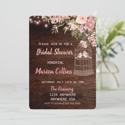 Vögel Rustikale Brautdusche Einladung String Licht (Stehend Vorderseite)