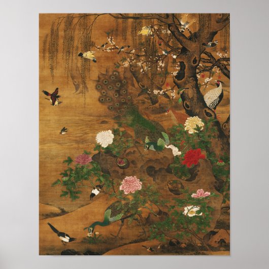 Vögel sammeln sich unter der Frühjahrsweide Poster (Vorne)