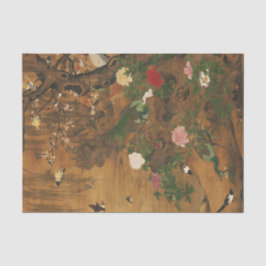 Vögel sammeln sich unter der Frühlingsdekoupage Seidenpapier