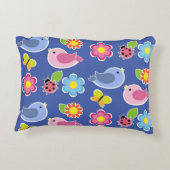 Vögel, Schmetterlinge und Ladybugs Blauer Blumenga Dekokissen (Rückseite)