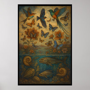 Vögel, Schmetterlinge und uralter Ozean Poster