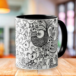 Vögel Schwarz-Weiß-Handgezeichnet Moderne Kunst Tasse