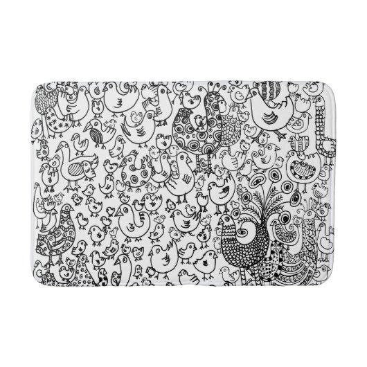 Vögel Schwarz-Weiß-Handgezeichnet Zeitgenössische Badematte (Vorderseite)