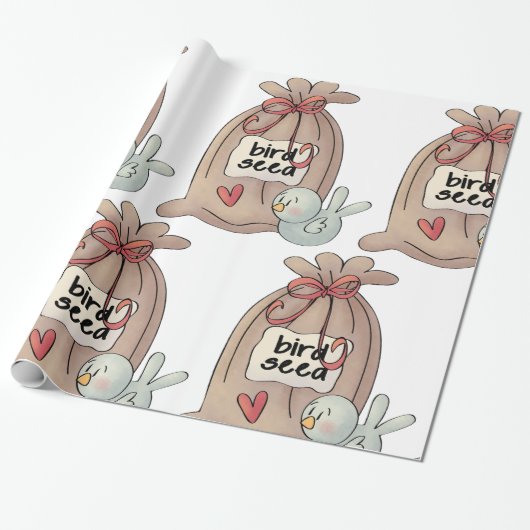 Vogel Seed Bag mit Bow und Herz Geschenkpapier (Ungerollt)