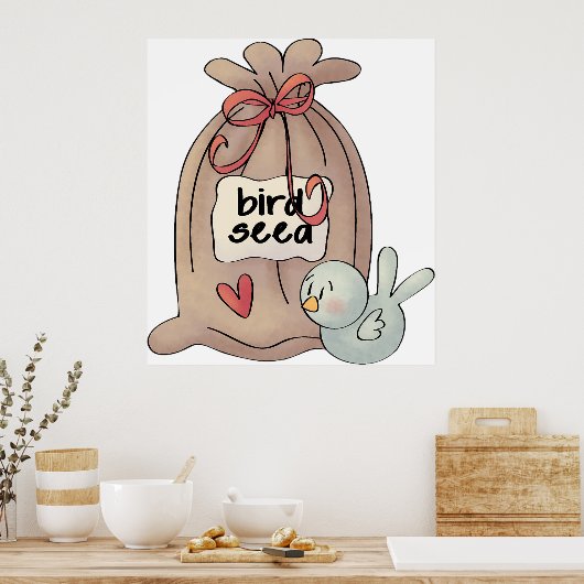 Vogel Seed Bag mit Bow und Herz Poster (Küche)