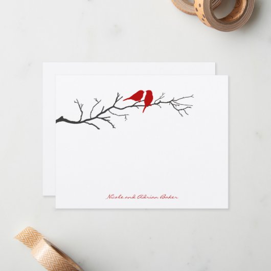 Vögel Silhouetten Danke Karten - Rot - (Vorderseite/Rückseite Beispiel)