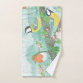 Vögel singen auf einem blühenden Baumzweig Badhandtuch Set (Handtuch)