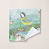 Vögel singen auf einem blühenden Baumzweig Badhandtuch Set (Waschlappen)