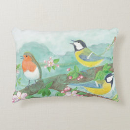 Vögel singen auf einem blühenden Baumzweig Dekokissen