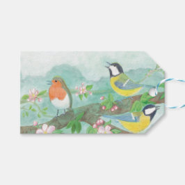 Vögel singen auf einem blühenden Baumzweig Geschenkanhänger