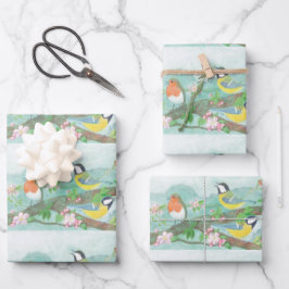 Vögel singen auf einem blühenden Baumzweig Geschenkpapier Set