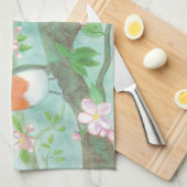 Vögel singen auf einem blühenden Baumzweig Geschirrtuch (Viertel Falte)