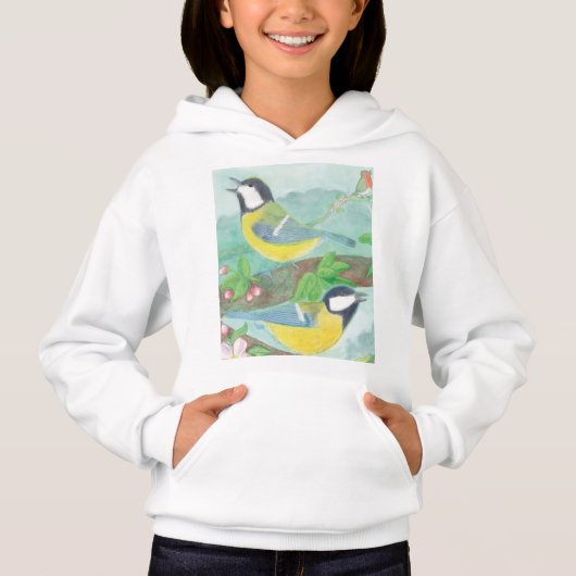 Vögel singen auf einem blühenden Baumzweig Hoodie (Vorderseite)