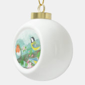 Vögel singen auf einem blühenden Baumzweig Keramik Kugel-Ornament (Rechts)