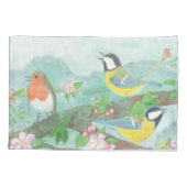 Vögel singen auf einem blühenden Baumzweig Kissenbezug (Rückseite)