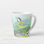 Vögel singen auf einem blühenden Baumzweig Klein Milchtasse (Rechte Ecke)