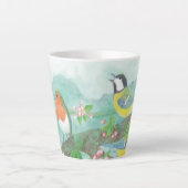 Vögel singen auf einem blühenden Baumzweig Klein Milchtasse (Vorderseite)