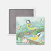 Vögel singen auf einem blühenden Baumzweig Magnet (Vorderseite/Rückseite)