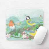 Vögel singen auf einem blühenden Baumzweig Mousepad (Mit Mouse)