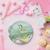 Vögel singen auf einem blühenden Baumzweig Pappteller (Party)