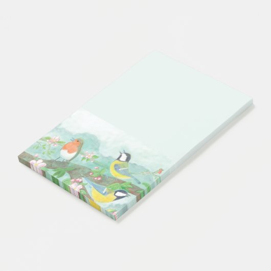 Vögel singen auf einem blühenden Baumzweig Post-it Klebezettel (angewinkelt)