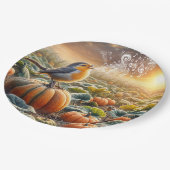 Vögel singen auf einem Kürbiskahn Pappteller (Schrägansicht)