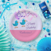 Vögel singen glücklich Geburtstag Girly Pink Musik Pappteller (Party)