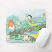 Vögel singen im Frühjahr auf einem blühenden Baumz Mousepad (Mit Mouse)