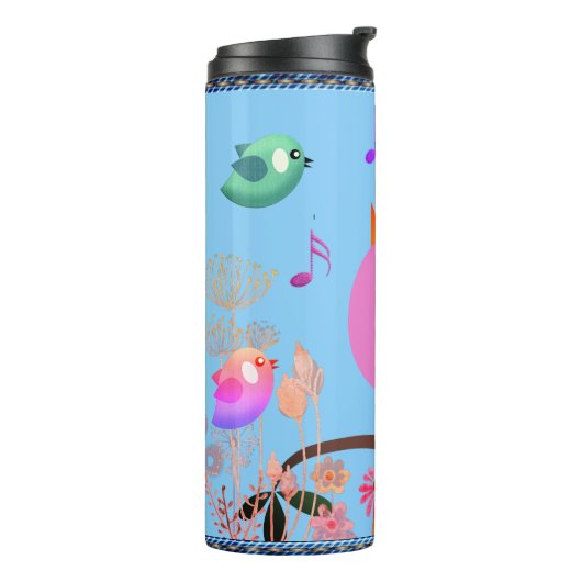 Vögel Singing Fun (mit Initialen) Thermosbecher (Nach links gedreht)