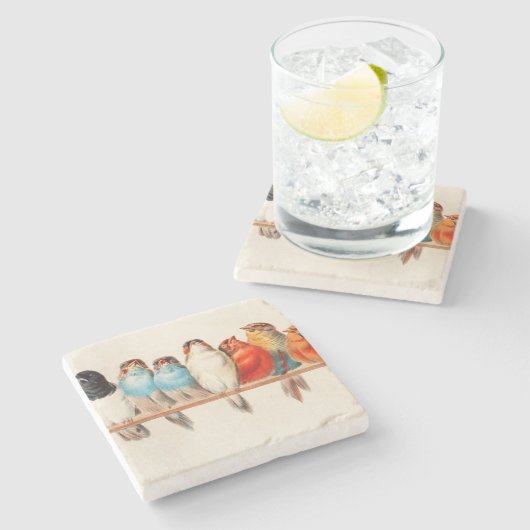 Vögel Sitzen Hübsch und ruhig Steinuntersetzer (Seitenansicht)