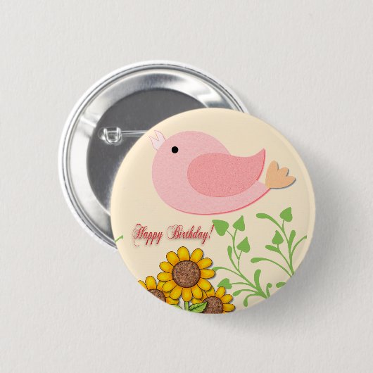 Vögel & Sonnenblumen Geburtstag Button (Vorne & Hinten)
