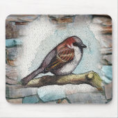 Vogel, Spatz: Aquarell-Malerei, Kunst Mousepad (Vorne)