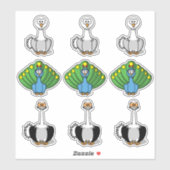 Vogel Swan, Peacock, StraußenCartoon Aufkleber (Blatt)