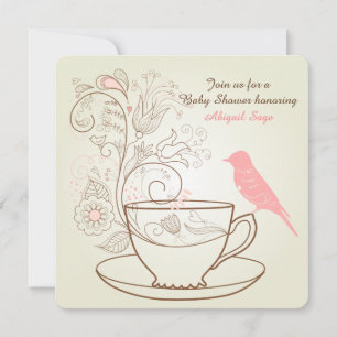 Vogel, Teacup, Blume Kinderdusche einladen ~ Mädch Einladung