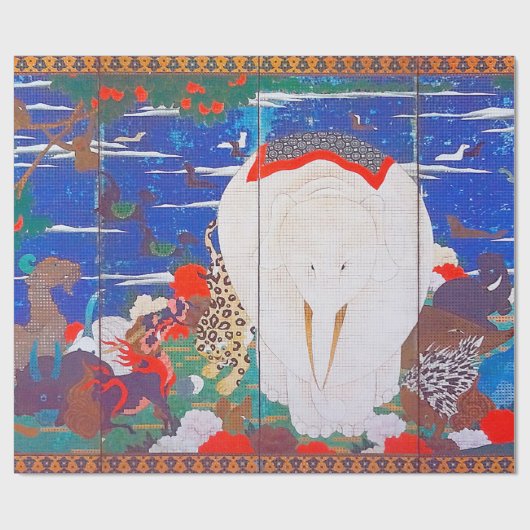 Vögel, Tiere und blühende Pflanze(rechts)Jakuchu Geschenkpapier (Flach)