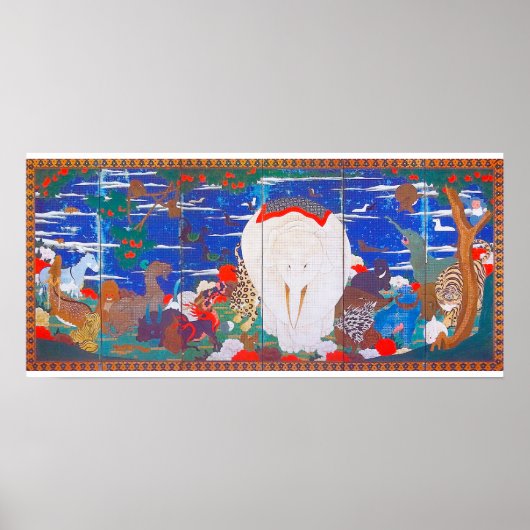 Vögel, Tiere und blühende Pflanze(rechts)Jakuchu Poster (Vorne)