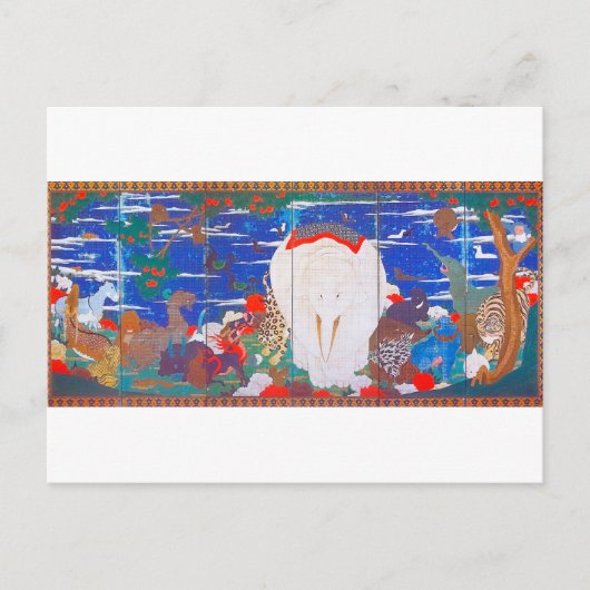 Vögel, Tiere und blühende Pflanze(rechts)Jakuchu Postkarte (Vorderseite)