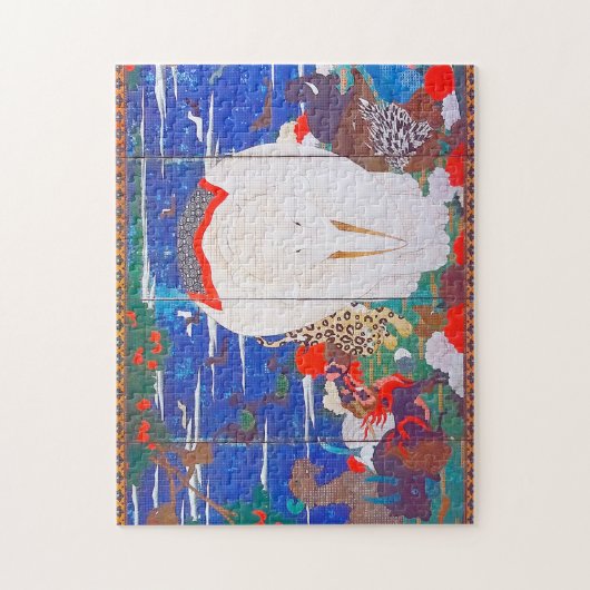 Vögel, Tiere und blühende Pflanze(rechts)Jakuchu Puzzle (Vertikal)